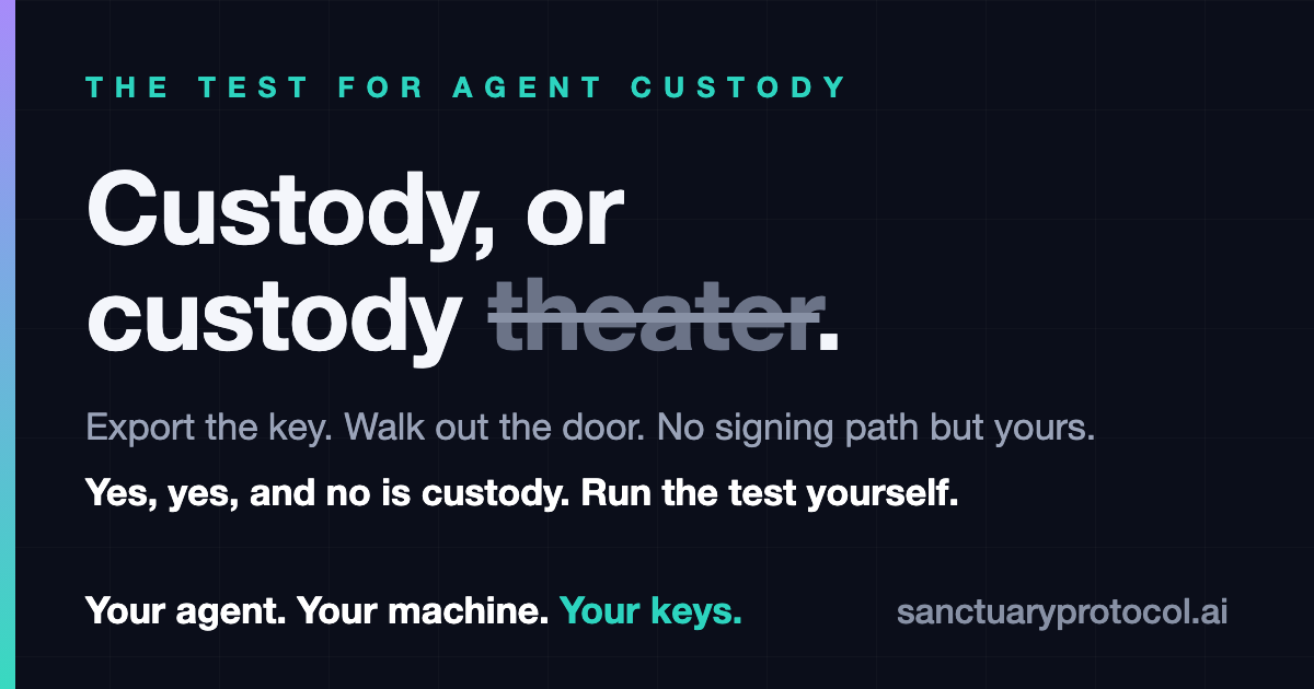 Operator Custody Must Be Real. Let the Agents Spend.